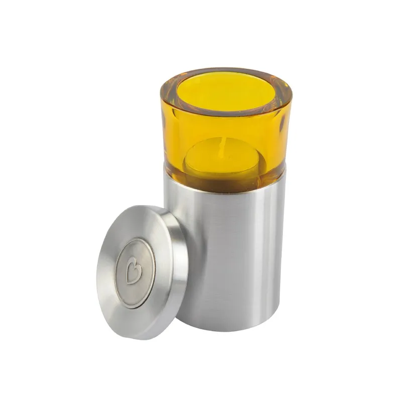 metalen urn met hartendeksel Camelkleurig